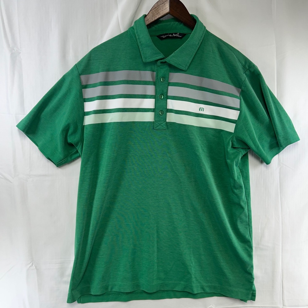 Travis Mathew Polo Shirt Mens XL Green Striped Pima Cotton Blend Short Sleeve